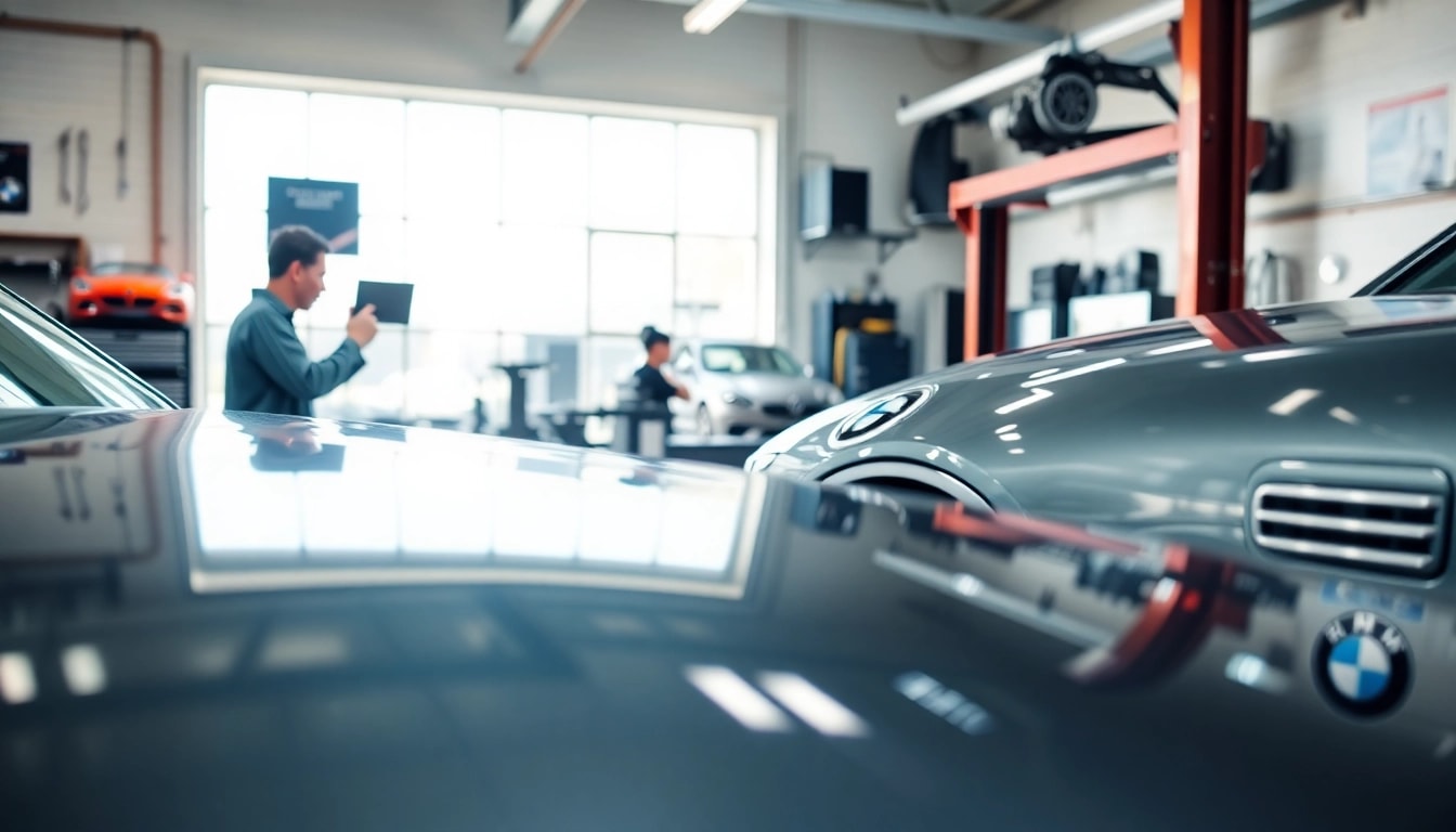 Arbeiten am BMW als Spezialist in einer modernen Werkstatt mit hochwertigen Werkzeugen.