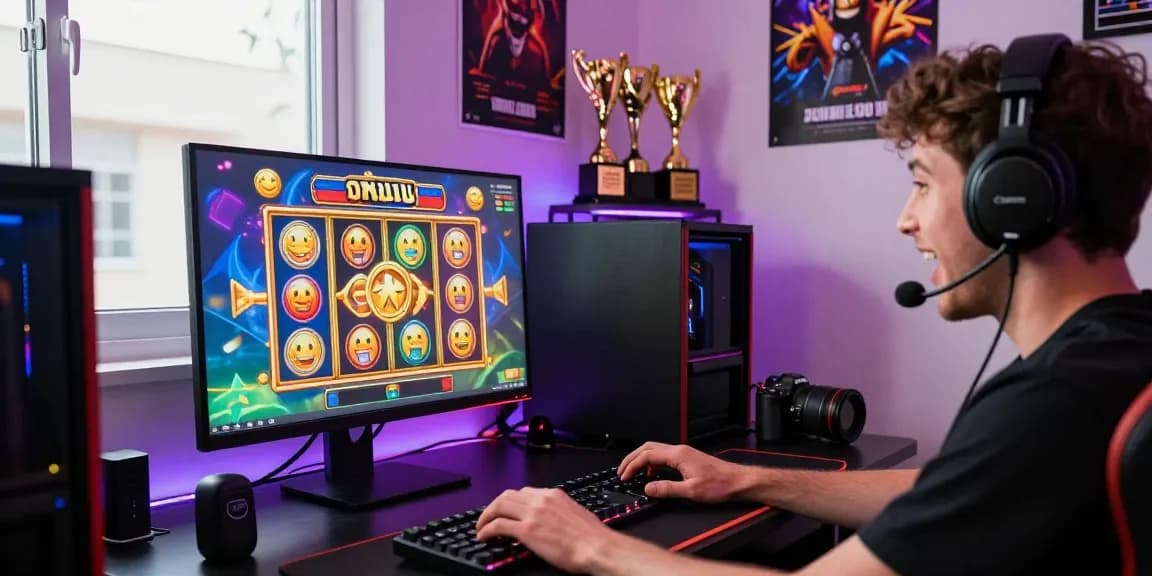 Player immersed in สล็อตเว็บตรง gaming experience at a stylish computer setup