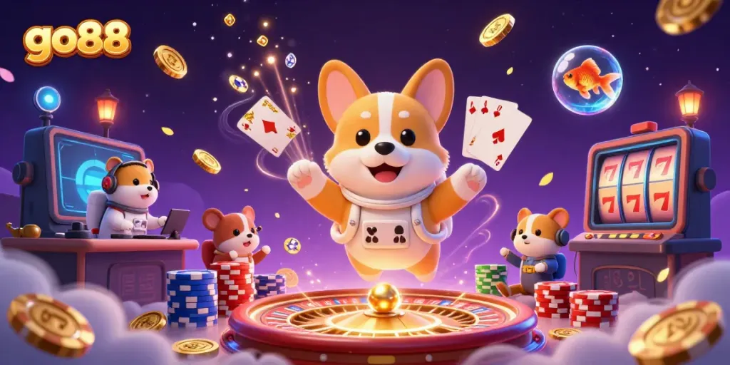Experience exciting gameplay with go88 in a vibrant casino setting featuring charming characters and dynamic elements.