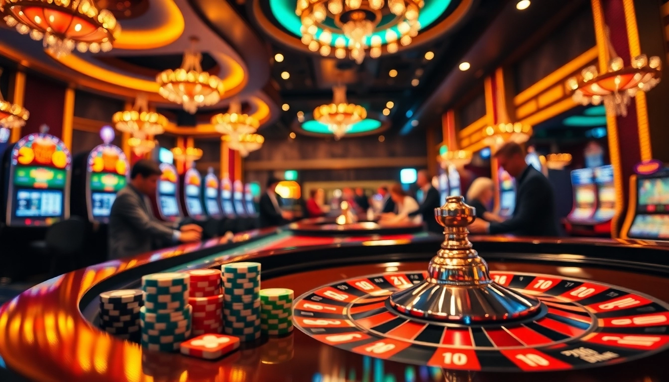 Spielen von Casinospielen.de an einem Roulette-Tisch mit Spielern in einem aufregenden Casino-Setting.