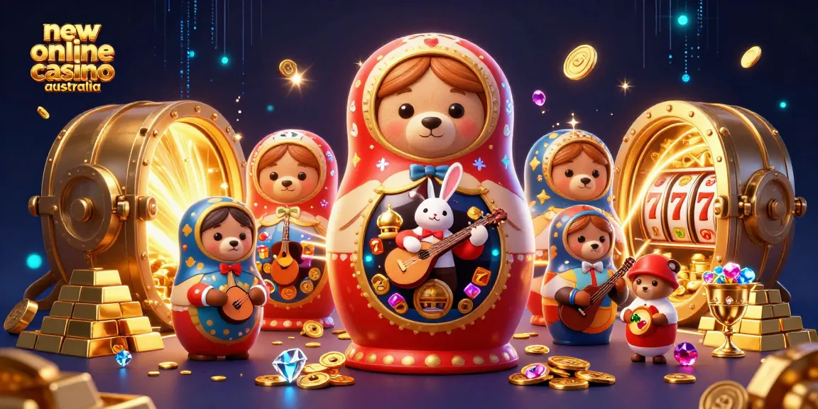 Engage with new online casino Australia featuring vibrant 3D bears and casino elements in a lively illustration.