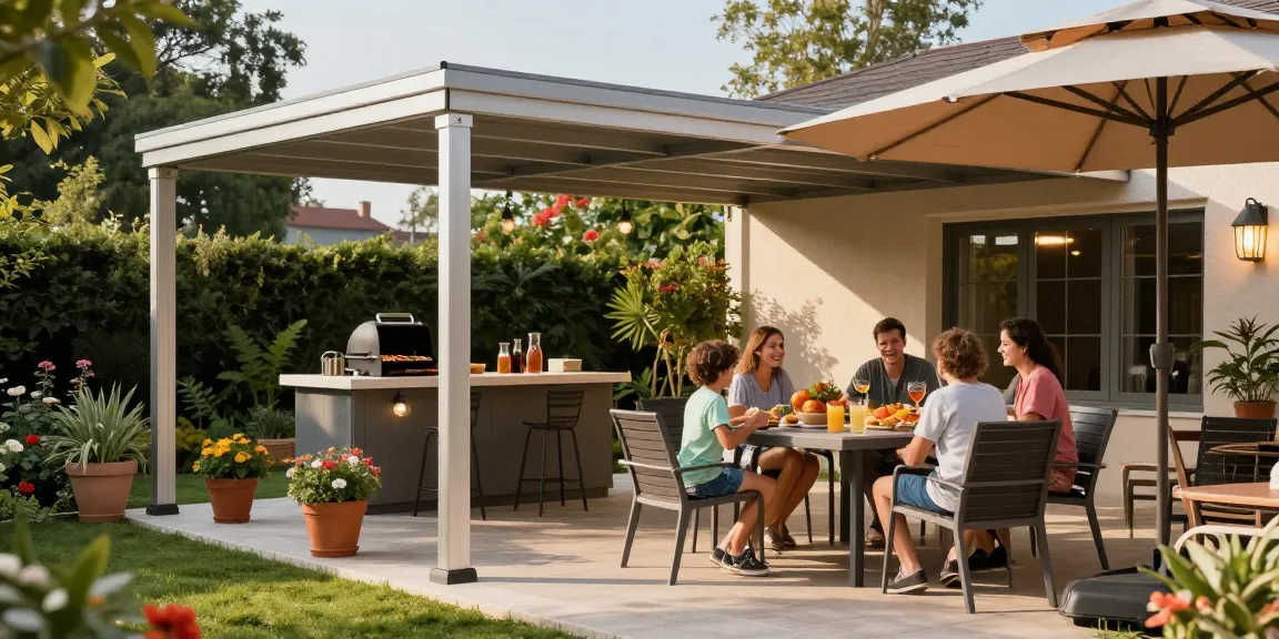 Moderne Terrassenüberdachungen in Aluminium für gemütliche Outdoor-Familienfeiern