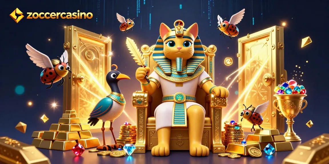 Experience excitement at zoccercasino with vibrant casino characters and treasures illuminating the scene.