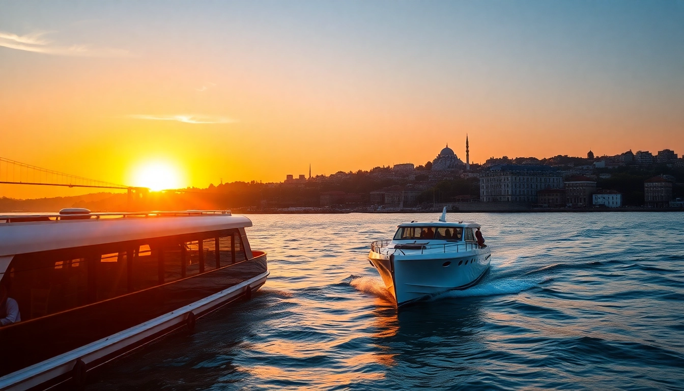 Erleben Sie eine unvergessliche bosphorus sunset cruise mit malerischer Aussicht auf die Stadt.