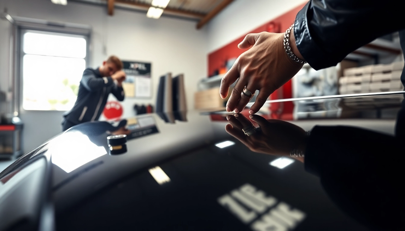Xpel München Lackschutzfolie wird von einem Fachmann auf einem modernen Fahrzeug angewendet.