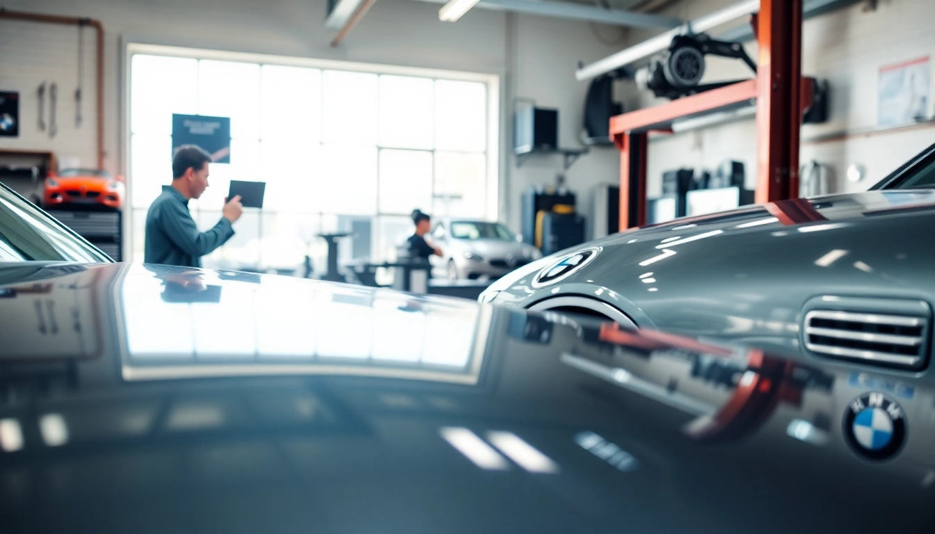 Arbeiten am BMW als Spezialist in einer modernen Werkstatt mit hochwertigen Werkzeugen.