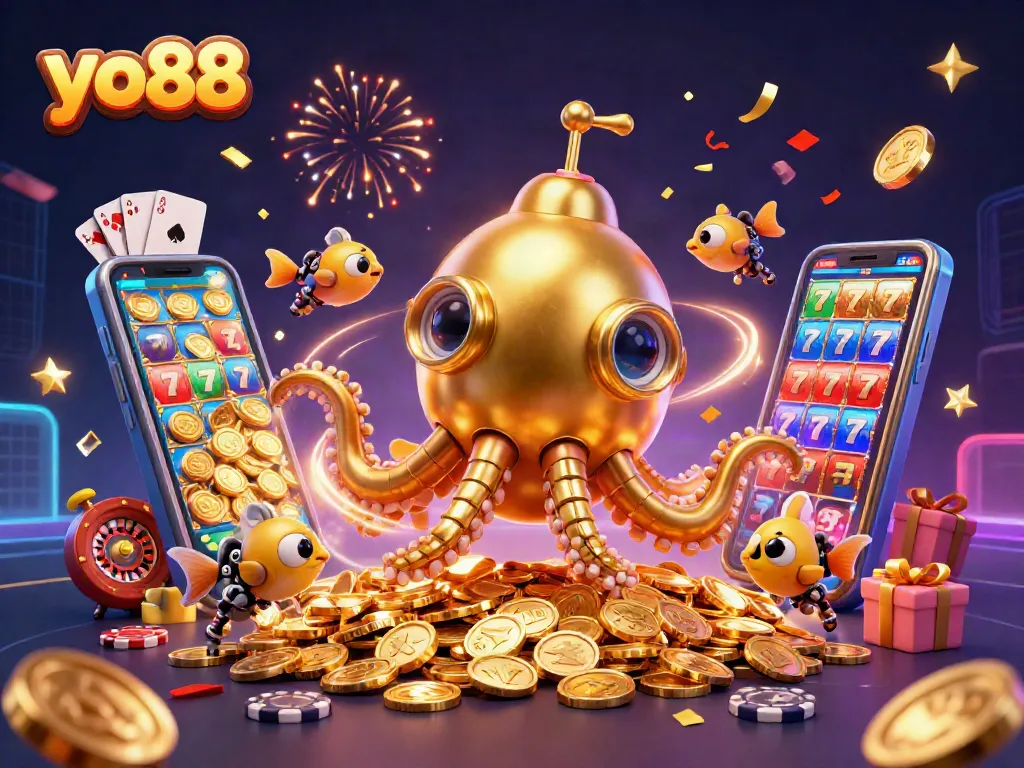 Experience thrilling gameplay with yo88's vibrant online casino scene featuring a golden kraken!