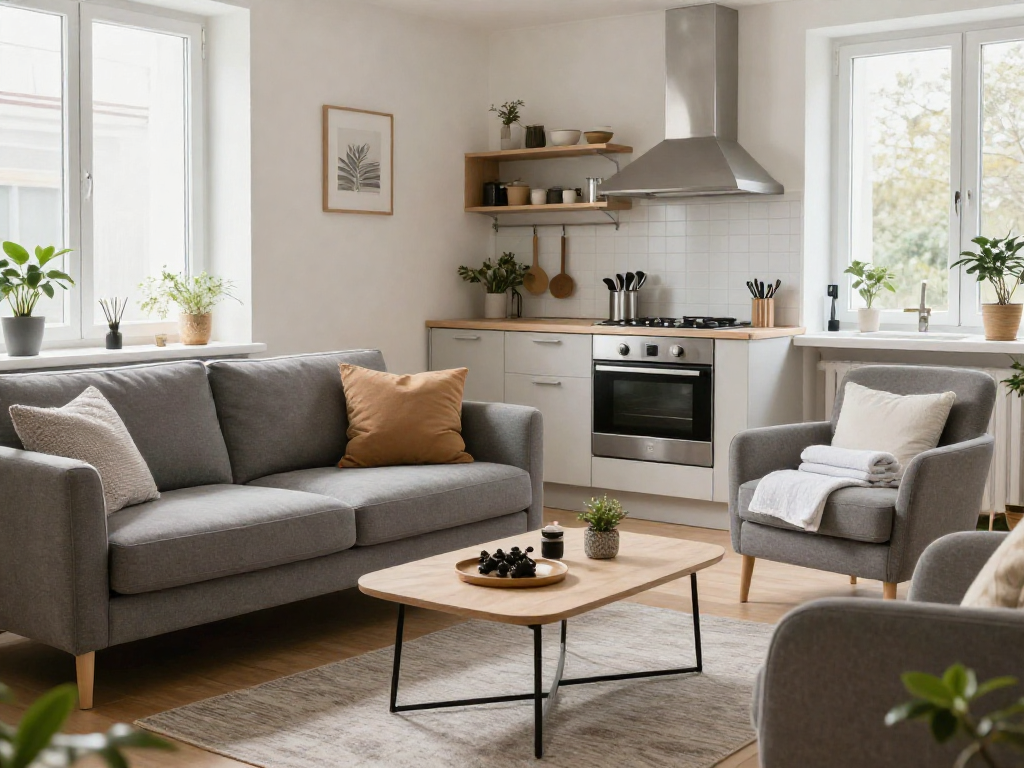 Gemütliche Monteurwohnung Hannover mit gut ausgestatteter Küche und einladendem Wohnbereich.