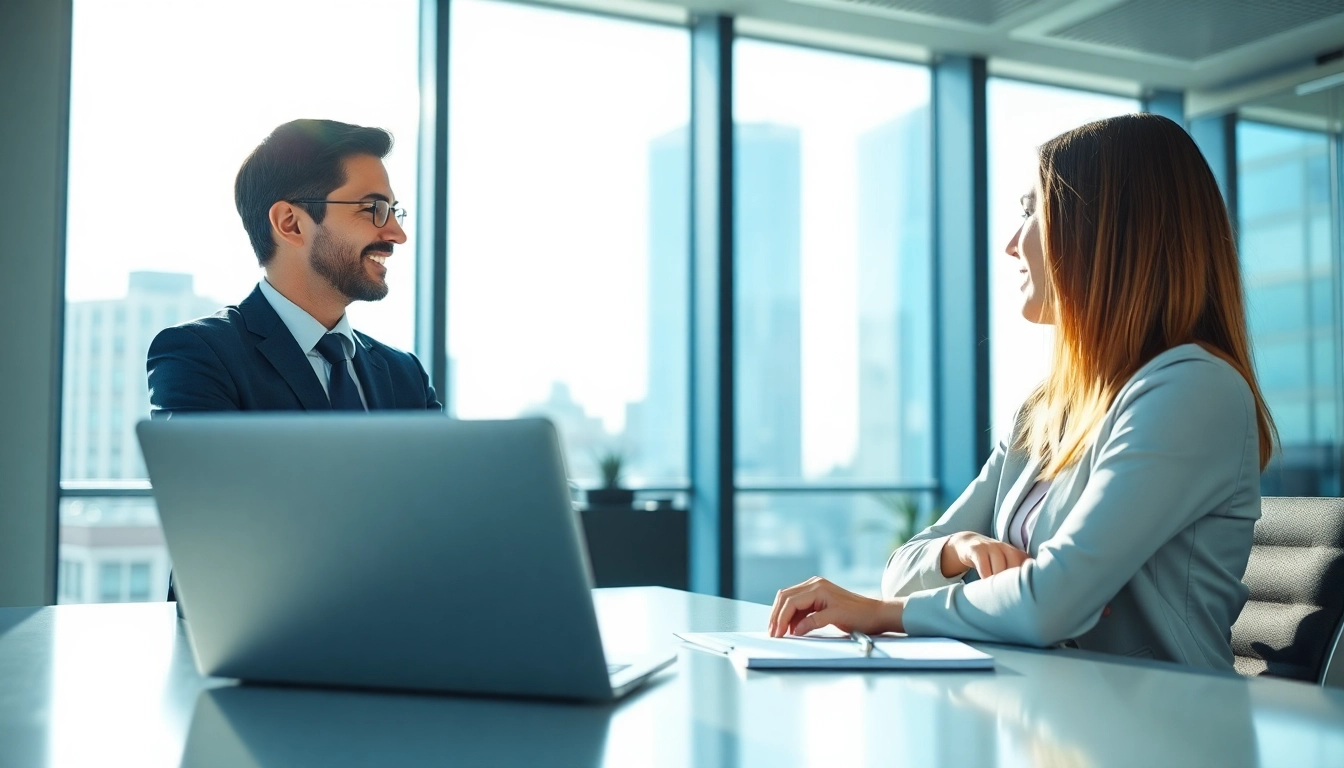 Headhunter IT in a contemporary office engaging with candidates on career opportunities.